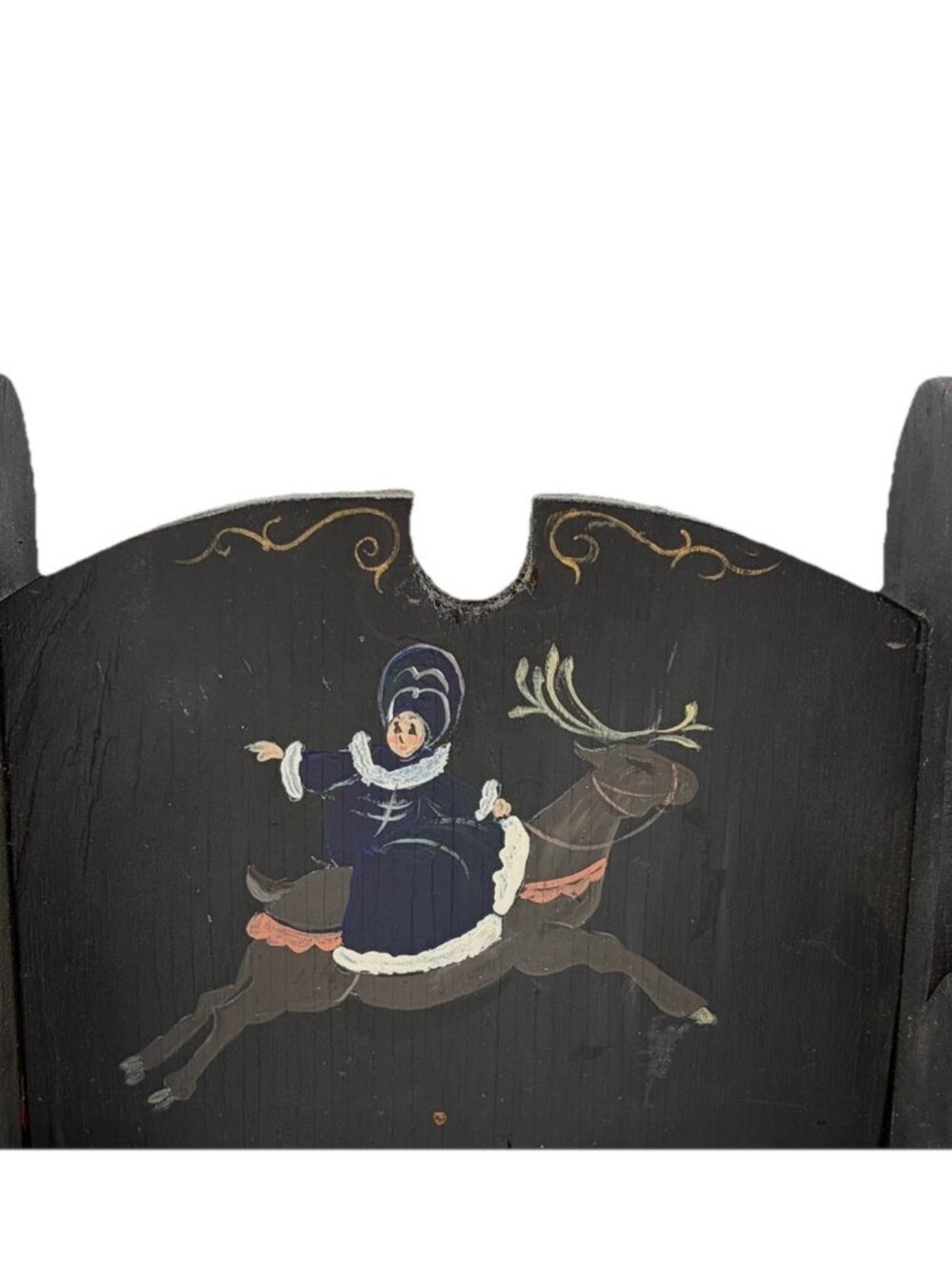 Russian Troyka Winter Snow Queen Wood Sled Vintage Hand Painted Folk Art Decor - Picture 7 of 15